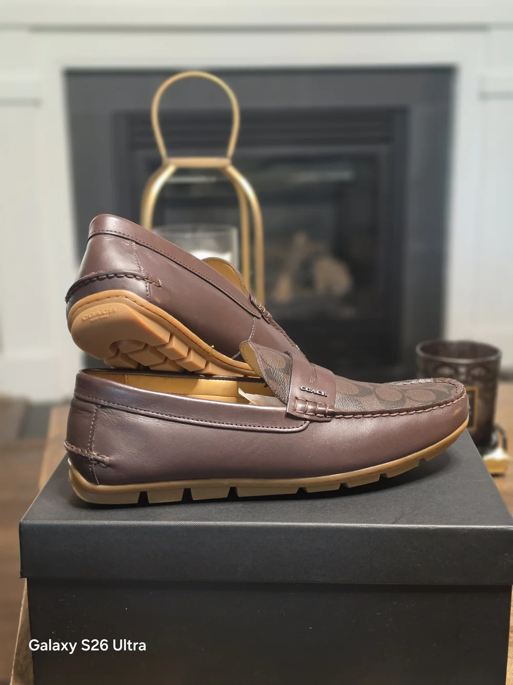 Coach Men’s Brown Mott Driver Logo Canvas & Leather Penny Loafers